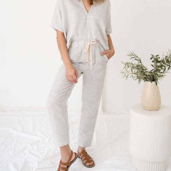 Laude the Label Lenora Trouser in Natural Checker - Picture 1 of 4